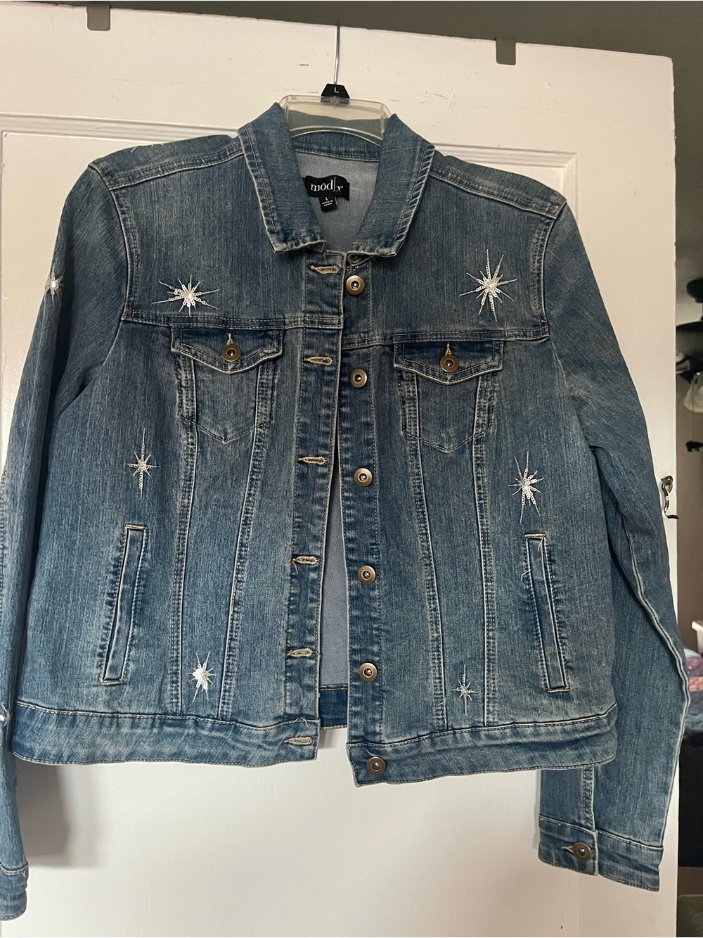 Modl Blue Embroidered Star Denim Jacket